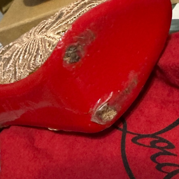 Christian Louboutin Women's Metallic Gold Lace Heels - Picture 6 of 9